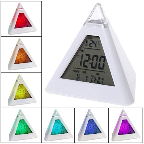 LJLLINGA Triángulo Pirámide Tiempo 7 Cambio de Color Led Alarma Reloj Digital LCD Termómetro Nuevo