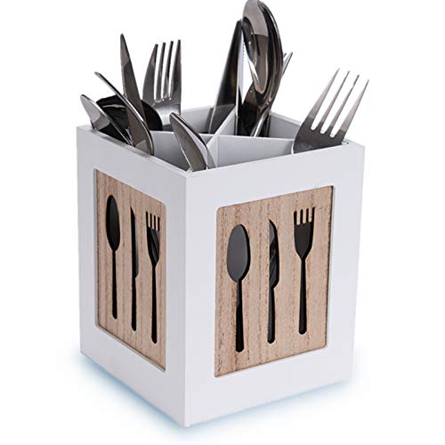 LONGBLE Cesta de cubiertos para cuchillos, tenedores, cucharas y utensilios de cocina, cesta para guardar cubiertos, cucharas de cocina, paleta, recipiente decorativo