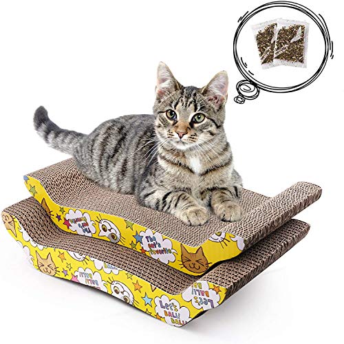 LotFancy 2PCS Rascadors para Gatos con Catnip para Cama y Sofá Almohadillas Rascadores para Gatos de Carton Reciclado Corrugado (20.5cm x 43cm)