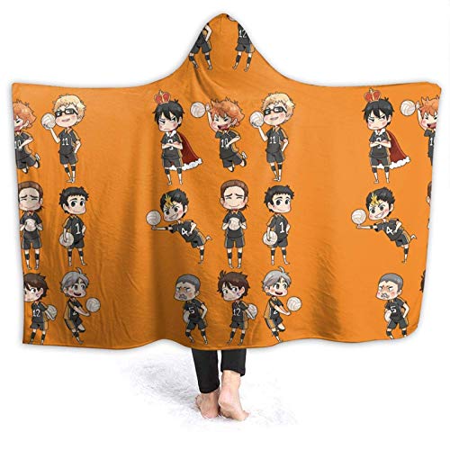 Manta con Capucha de Moda para niños,Haikyuu Hinata Shoyo Tobio Cozy Wearable Throw Blanket,Manta de Cama Transpirable para Cama de Camping Decorativa L(153X204CM)