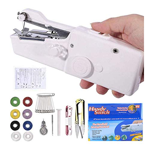 Máquina de coser de mano, Jsdoin Mini práctica máquina de coser portátil, mini máquina de coser inalámbrica, reparación rápida para ropa, vaqueros, cortinas, cuero y bricolaje