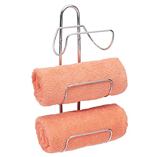 mDesign Estante toallero para montar en la pared – Estantería de baño en metal cromado con 3 soportes – Elegante toallero de pared para guardar toallas de baño, de mano o manoplas – plateado