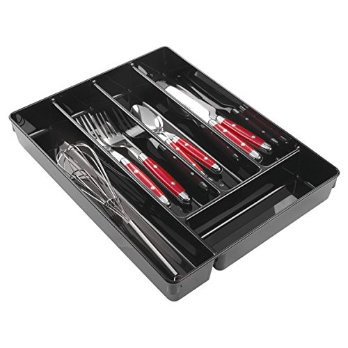 mDesign organizador plastico con 6 compartimentos para sus utensilios de cocina - Organizador cocina en color negro - Cubertero ideal para cajones