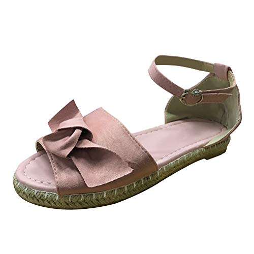 Minetom Sandalias Mujeres Bohemia Verano Planos Moda Casual Hebilla Pajarita Peep Toe Zapatos De Playa Elegante Sandals Chanclas Rosa EU 40