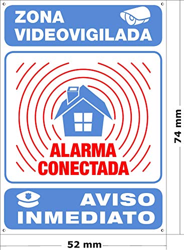 Mini-cartel Alarma Conectada | Disuasorio Para Interior/exterior Metálico y Ultra-resistente | Placa Aviso a Policía, 7x5 cm | Zona Vigilada y tamaño Mini Mini-cartel Alarma Conectada | Disuasorio Para Interior/exterior Metálico y Ultra-resistente | Placa Aviso a Policía, 7x5 cm | Zona Vigilada y tamaño Mini