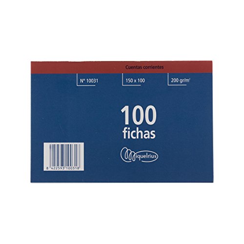 Miquel Rius 10031 - Pack de 100 fichas, Cartulina offset de 200 g/m², Tamaño 100 x 150 mm, Cuentas corrientes