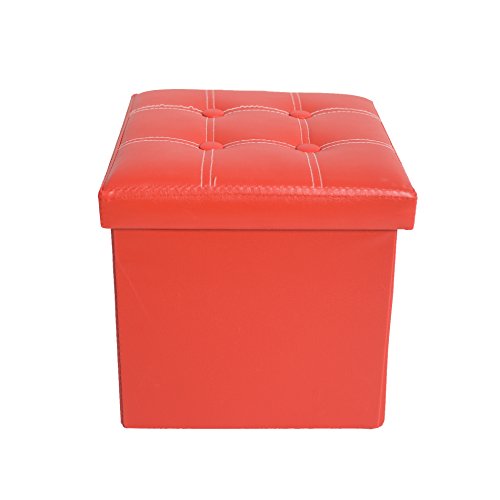 Mobili Rebecca® Taburete Baúl Color Rojo de Almacenamiento Plegable con Tapa Organizador casa 30 x 30 x 30 cm (Cod. RE4900)