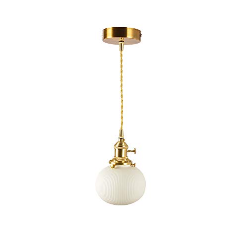 Moderno colgante LED de luz personalidad latón creativo plafón blanco Bola Pantalla de cerámica con interruptor en el interior Art Deco para sala de estar dormitorio cocina comedor