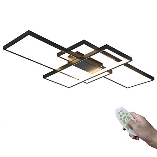 Moderno Rectángulo LED Lámpara de techo Regulable Lámpara de salón 95W con mando a distancia Metal Plafón Acrílico Pantalla de lámpara para Comedor Oficina Cocina Iluminación (Negro)