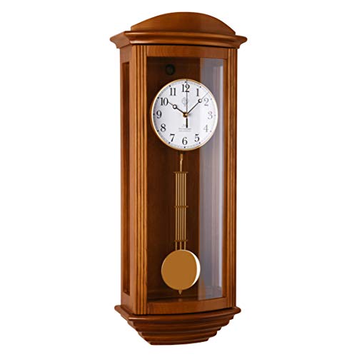 N-2220-11 - Reloj de péndulo de madera de pared con movimiento de cuarzo controlado por radio, timbre Westminster
