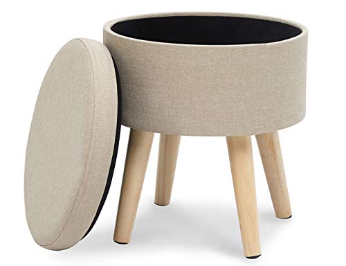 N A Taburete Redondo Puff Caja de Almacenamiento Asiento Extraíble Asiento de Lino con Tapa Patas Madera Maciza para Dormitorio Salón Pasillo (Beige) N A Taburete Redondo Puff Caja de Almacenamiento Asiento Extraíble Asiento de Lino con Tapa Patas Madera Maciza para Dormitorio Salón Pasillo (Beige)