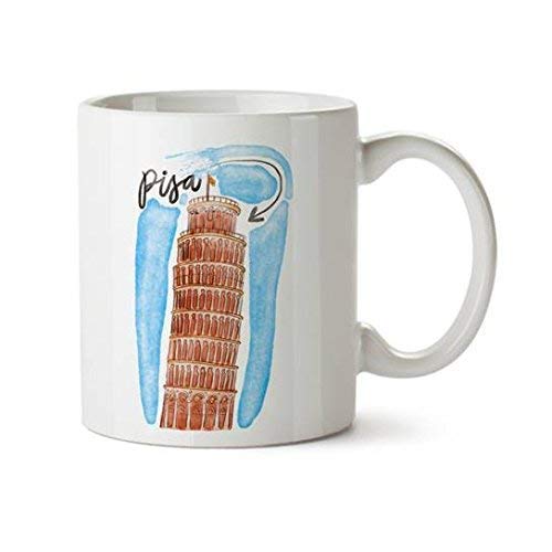 N\A Taza de café de diseño Minimalista Colorido con Vista de Silueta de la Torre Inclinada de Pisa - Cerámica - 11 oz - Taza de Recuerdo de la Torre Inclinada de Pisa para mamá, papá, Novio, Novia