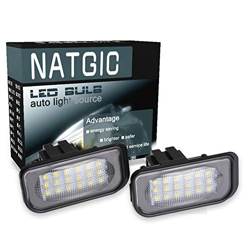 NATGIC 1 Par de Luces LED para Placa de Matrícula 3528 Chips 18SMD Can-Bus Incorporado Luz de Matrícula a Prueba de Agua Luz LED para Matrícula Conjunto de Lámpara de Matrícula 12V 2W - 6000K Blanco