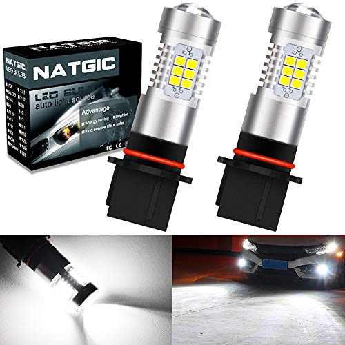NATGIC P13W Bombillas antiniebla led Xenon blanco 2835 Conjuntos de chips SMD con lente Proyector para luces de circulación diurna con lámpara antiniebla, 10-16 V 10.5 W (paquete de 2)