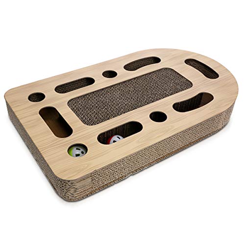 Navaris Juguete Interactivo para Gatos con rascador - Tablero didáctico con 2 Bolas y Alfombra para afilar Garras - Juego Educativo para felinos Navaris Juguete Interactivo para Gatos con rascador - Tablero didáctico con 2 Bolas y Alfombra para afilar Garras - Juego Educativo para felinos