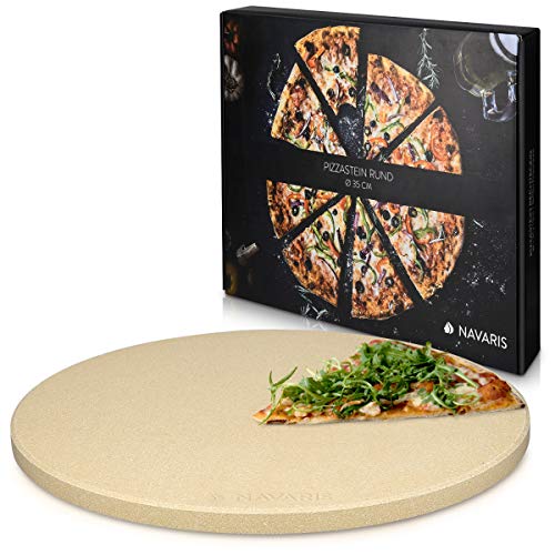 Navaris Piedra para pizza de cordierita - Piedra para horno redonda para pizza o pan - Bandeja para parrilla barbacoa o grill - XXL 35CM