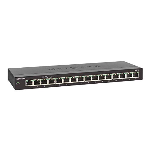 Netgear GS316-100PES Switch 16 Puertos, Switch Gigabit Unmanaged, switch ethernet de Sobremesa, Caja de metal sin Ventilador, Negro