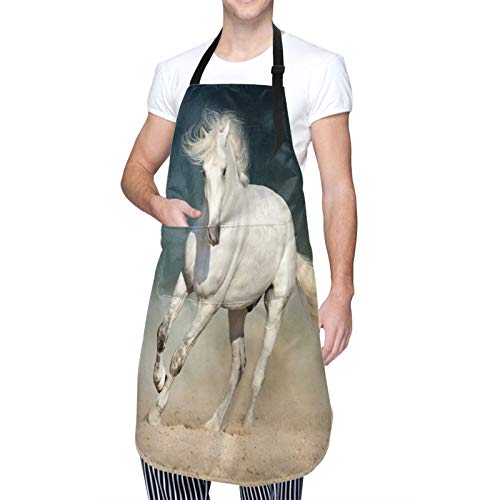 NOLOVVHA Ajustable Personalizado Delantal Impermeable,Caballo animal en el desierto de arena con pelo largo y rubio macho y cola Imagen de animal salvaje,Babero de Cocina Vestido con 2 Bolsillos