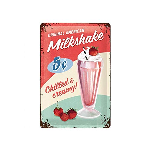 Nostalgic-Art Cartel de Chapa Retro USA – Milkshake – Idea de Regalo para la Cocina, metálico, Diseño Vintage para decoración Pared, 20 x 30 cm