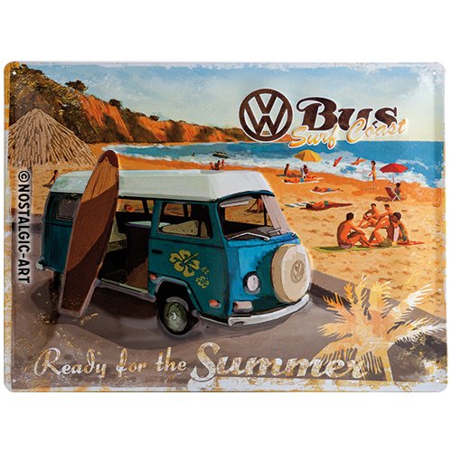 Nostalgic-Art VW Bulli Ready for The Summer Placa Decorativa, Metal, Multicolor, 30 x 40 cm