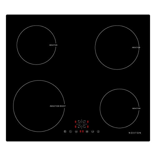 NOXTON 4 fuegos Placas de Inducción Vidrio Negro Cocina eléctrica integrada de Domino con Control táctil del Sensor 60cm