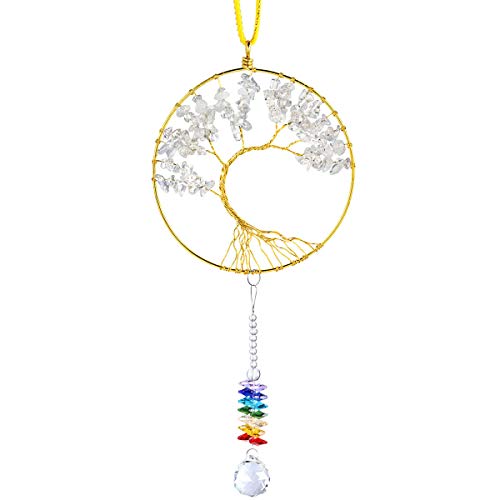 Nupuyai Arco Iris atrapasoles Cristal Piedras Preciosas árbol de la Vida Colgante para Colgar Ventana decoración, Blanco