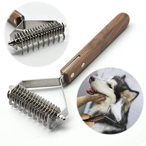 onebarleycorn - Cepillo para Perros y Gatos, Peine para desenredar Mascotas Elimina la Capa Inferior Suelta (17+9 Hojas/Doble Cara)