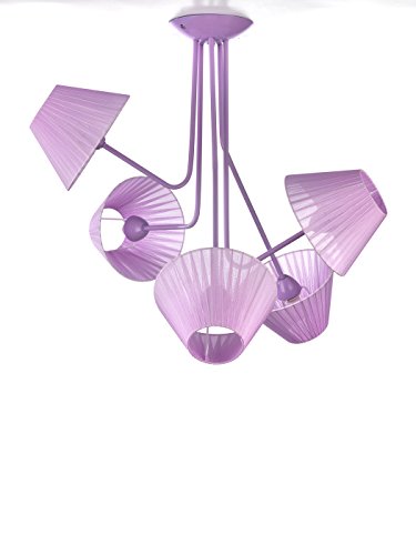 ONLI - Plafón / Lámpara de techo / Lámpara Violeta 5 luces con pantallas de tela 5 x E14 Metal color Violeta Decoración Dormitorio Niña Brazos no Flexibles (Rosa)
