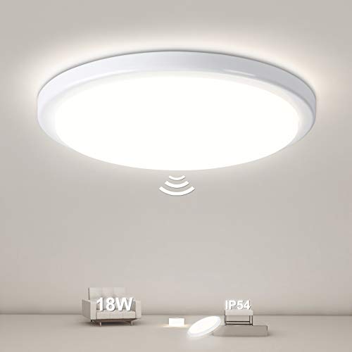 Oraymin Plafón LED 18W con Detector de Movimiento y Sensor Crepuscular, 1800LM Blanco Neutro 4000K IP54 Plafón redondo Impermeable Ø25cm, Ideal para Baño Dormitorio Cocina Salón