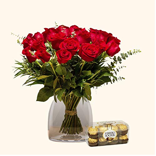 Pack Ramo 18 Rosas + Caja 16 Ferrero Rocher - Versalles - Pack Flores Frescas y Bombones Ferrero Rocher - Tarjeta dedicatoria de Regalo Pack Ramo 18 Rosas + Caja 16 Ferrero Rocher - Versalles - Pack Flores Frescas y Bombones Ferrero Rocher - Tarjeta dedicatoria de Regalo