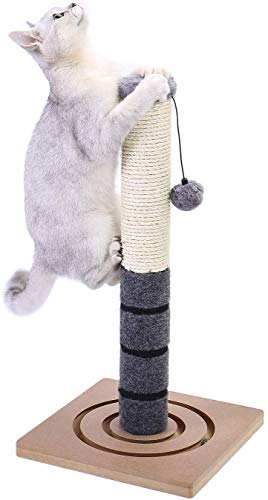 PAWZ Road Gatos Rascadores Muebles Postes Cuerda sisal Rascador Scratcher Juguetes interactivos de Poste de Felpa con Centro Actividad Adicional de Bola Colgante Gatitos pequeños 54cm Gris