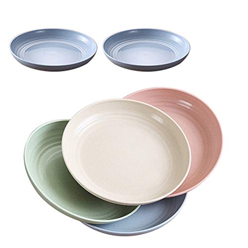 Platos de cena de paja de trigo de 7.8 pulgadas, aptos para microondas y lavavajillas, ligeros, sin BPA, para ensalada/pastel/postres, para beb¨¦s, ni?os, antica¨ªdas, no t¨®xicos (4 colores) 6 Pcs