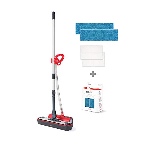 Polti Moppy - Kit de 2 paños y limpiador de suelos con vapor sin cables para todo tipo de suelos y superficies verticales lavables, color rojo