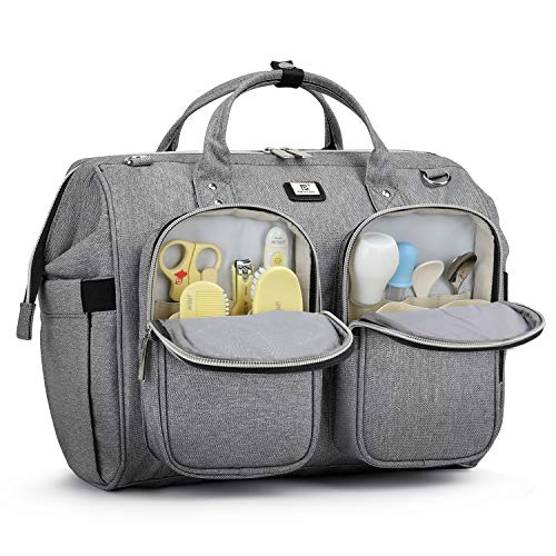 Pomelo Best Bolso Cambiador Bebé de Pañales | bolso carro gemelar | Impermeable |Gran Capacidad y Multibolsillo| Diseño universal,con 2 Ganchos Carrito de Bebé y Cambiador portatil de pañales(Gris1)