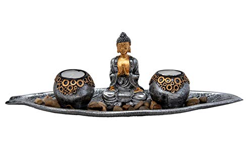 Portavelas de Buda con 2 velas de té, decoración de mesa para salón o decoración de 40 cm