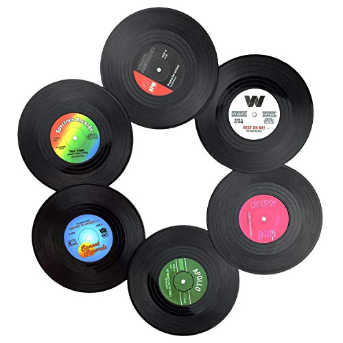 Posavasos de Vinilo,6 PCS Retro CD Discos de Vinilo Posavasos Decorativoss Posavasos para Beber Café Cerveza Tazas de Té Bebidas,Regalo Ideal para Amigos (Diámetro 10,5 cm)