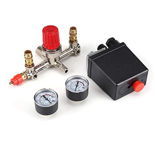 Presostato del compresor de aire, regulador del colector de válvula del interruptor de control de presión con manómetros dobles 90-120PSI para una rápida reducción de presión