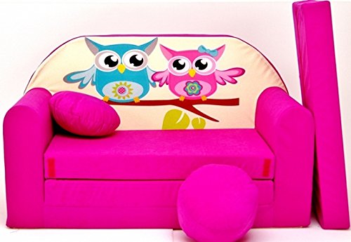 Pro Cosmo H30 - Sofá Cama para niños con puf, reposapiés y Almohada, de Tela, Color Rosa (168 x 98 x 60 cm)
