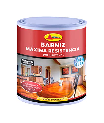 Promade - Barniz Poliuretano al Agua Acabado Satinado - Máxima Resistencia al Desgaste en Maderas de Interior - 750 ml Promade - Barniz Poliuretano al Agua Acabado Satinado - Máxima Resistencia al Desgaste en Maderas de Interior - 750 ml
