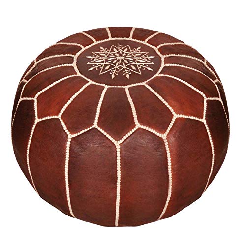 Puf de cuero marroquí – Puf de cuero hecho a mano – Puf marrón oscuro – reposapiés otomano – 100% piel natural – sin relleno