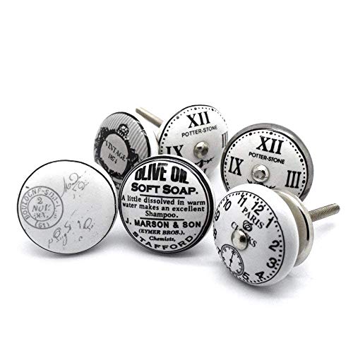 Pushka Home Conjunto de 6 Vintage Cerámica Pomos Puerta en Negro Gris Plata y Blanco. Pack 6 Antiguo Inspirado 40mm Mangos Hecho Resistente Porcelain. Se Vende como Muestra para Decorar Tu Muebles. Pushka Home Conjunto de 6 Vintage Cerámica Pomos Puerta en Negro Gris Plata y Blanco. Pack 6 Antiguo Inspirado 40mm Mangos Hecho Resistente Porcelain. Se Vende como Muestra para Decorar Tu Muebles.