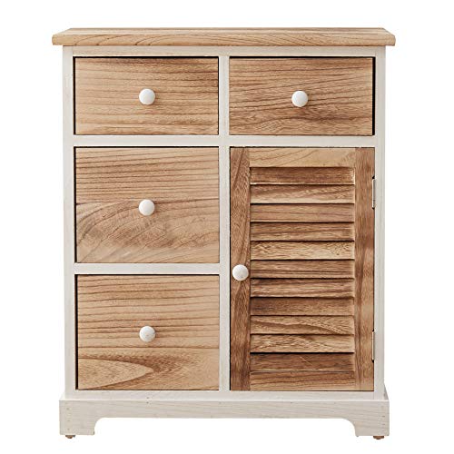 Rebecca Mobili Mueble Cómoda Blanca Marrón Claro 4 Cajones 1 Puerta Madera Design Natural Decoración Hogar Salón Baño - Medidas: 70x60x30 cm (AxANxFON) - Art. RE6068 Rebecca Mobili Mueble Cómoda Blanca Marrón Claro 4 Cajones 1 Puerta Madera Design Natural Decoración Hogar Salón Baño - Medidas: 70x60x30 cm (AxANxFON) - Art. RE6068