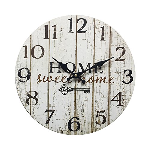 Rebecca Mobili Reloj decorativo, relojes de pared,hogar dulce hogar, estilo shabby, madera blanca - Medidas Ø 33,8 cm x P 4 cm (AxANxF) - Art. RE6151