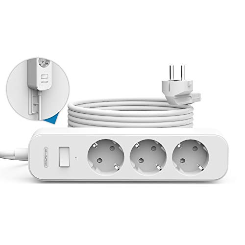 Regleta Enchufes de Montaje en Pared con 3 Metros de Cable, NTONPOWER Regleta Enchufe 3 Tomas, Enchufes Multiples, Alargadera Enchufe con Interruptor e Indicador, Regleta Protección de sobrecarga Regleta Enchufes de Montaje en Pared con 3 Metros de Cable, NTONPOWER Regleta Enchufe 3 Tomas, Enchufes Multiples, Alargadera Enchufe con Interruptor e Indicador, Regleta Protección de sobrecarga