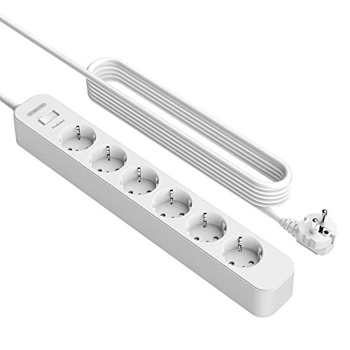 Regleta Enchufes de Montaje en Pared con 3 Metros de Cable, NTONPOWER Regleta Enchufes Proteccion Sobretension, Regleta de 6 Tomas, Enchufe Múltiple con Interruptor e Indicador, Enchufe Europeo Regleta Enchufes de Montaje en Pared con 3 Metros de Cable, NTONPOWER Regleta Enchufes Proteccion Sobretension, Regleta de 6 Tomas, Enchufe Múltiple con Interruptor e Indicador, Enchufe Europeo