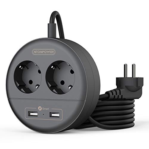 Regletas Enchufes de Montaje en Pared con 3 Metros de Cable, NTONPOWER Enchufe Multiple con USB, Alargador Enchufe de 2 Tomas, Enchufe Europeo, Protección contra Sobrecarga, para Viajes, Familias Regletas Enchufes de Montaje en Pared con 3 Metros de Cable, NTONPOWER Enchufe Multiple con USB, Alargador Enchufe de 2 Tomas, Enchufe Europeo, Protección contra Sobrecarga, para Viajes, Familias