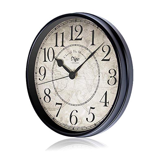 Reloj de pared, 30 cm, de metal, estilo europeo, retro, vintage, reloj sin tictac, funciona con pilas con cristal HD, fácil de leer para decoración de interiores, salón, cocina, dormitorio (Arab)
