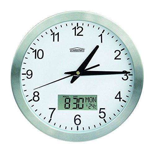 Reloj de Pared con Fechador y Termometro Chrono ZP8, Diametro 24cm, Marco Metalico