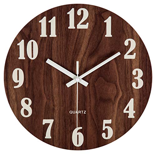 Reloj de Pared Luminoso de Reloj de Pared de Madera con función de luz Nocturna DE 30cm,vintage números romanos diseño rústico Country estilo Toscano Madera reloj de pared redondo decorativo