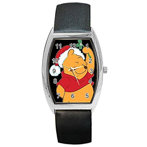 Reloj de Pulsera con Correa de Piel, diseño de Winnie The Pooh de Navidad en Gorro de Papá Noel